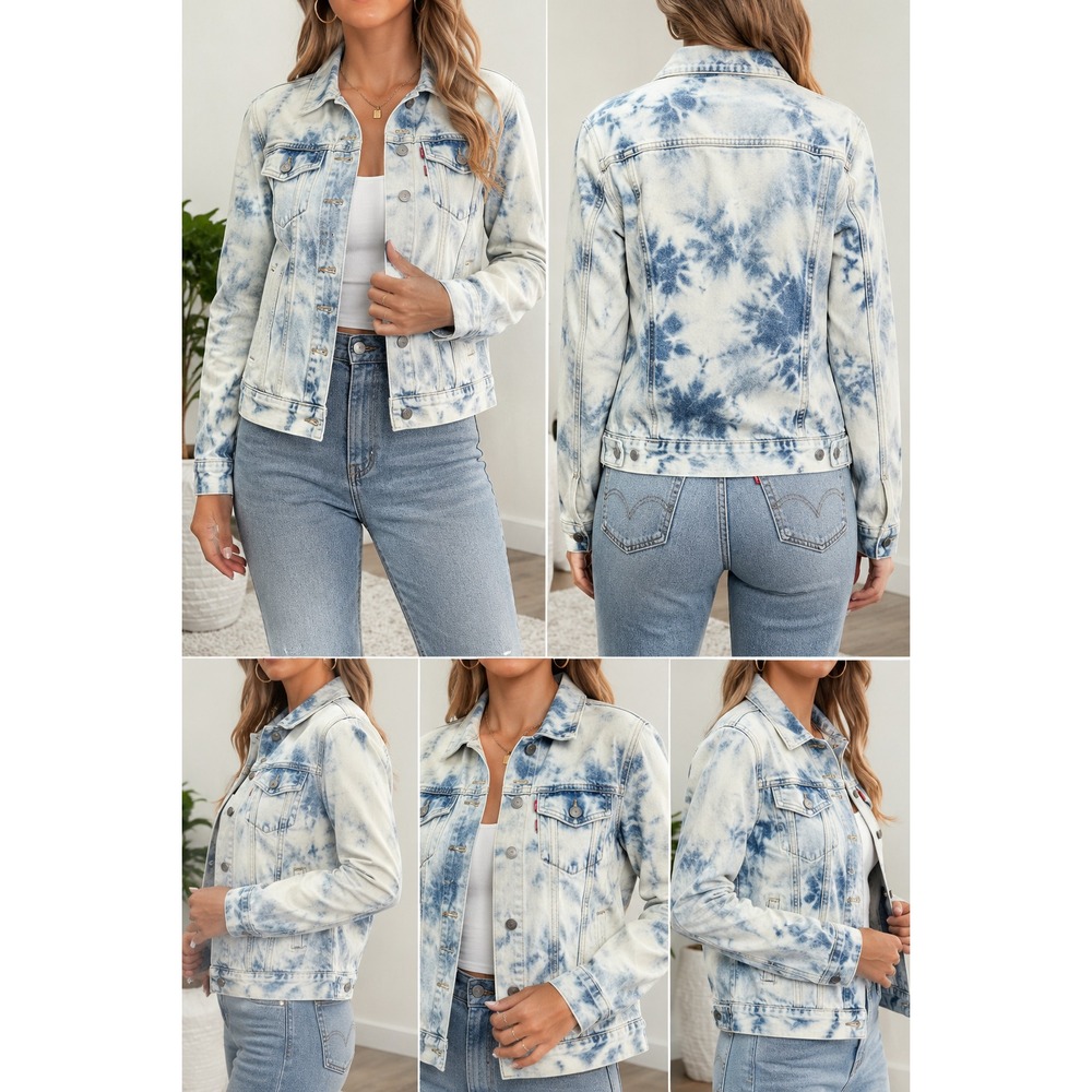 Levi's Womens 29944 Bleach Stone Ex Boyfriend Jean Denim Trucker Jacket Medium
